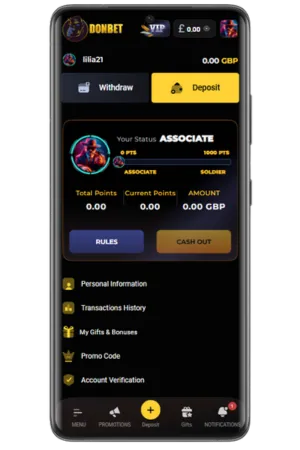 In your profile, click on the DEPOSIT button