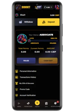Instant payout casino withdrawal dashboard interface
