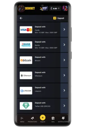 MasterCard casino deposit interface